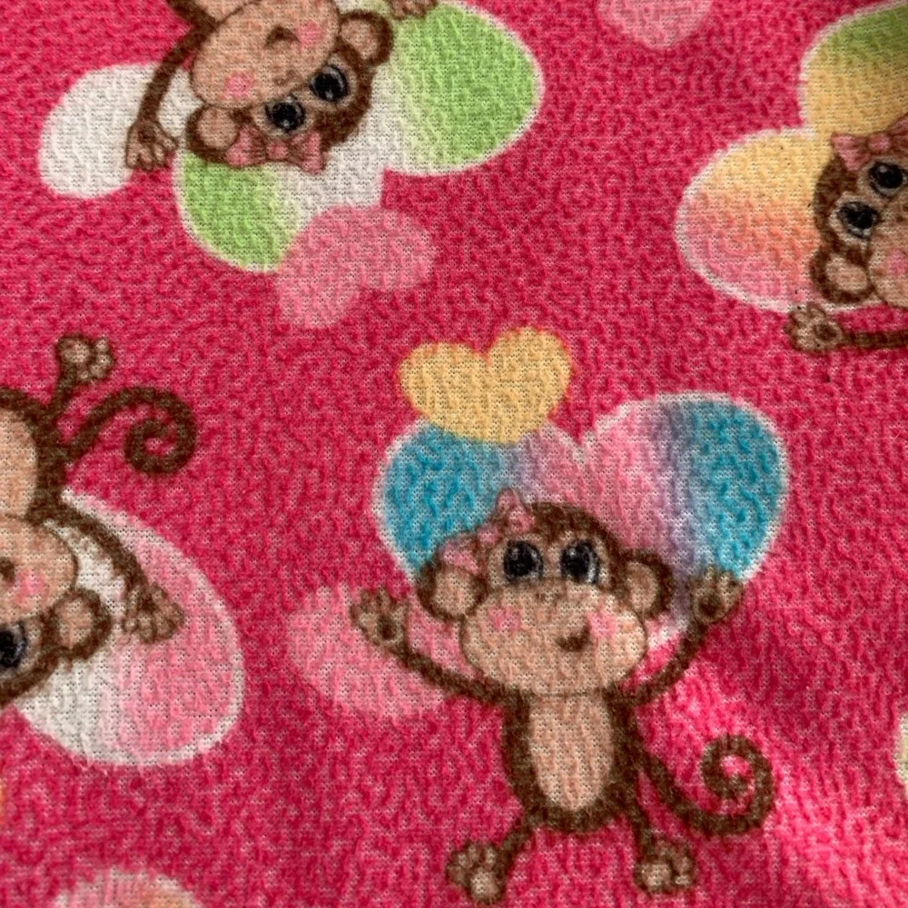 J. Khaki Nightgown Girls L 10/12 Pink Monkey Flannel Pajamas Long Sleeves Hearts